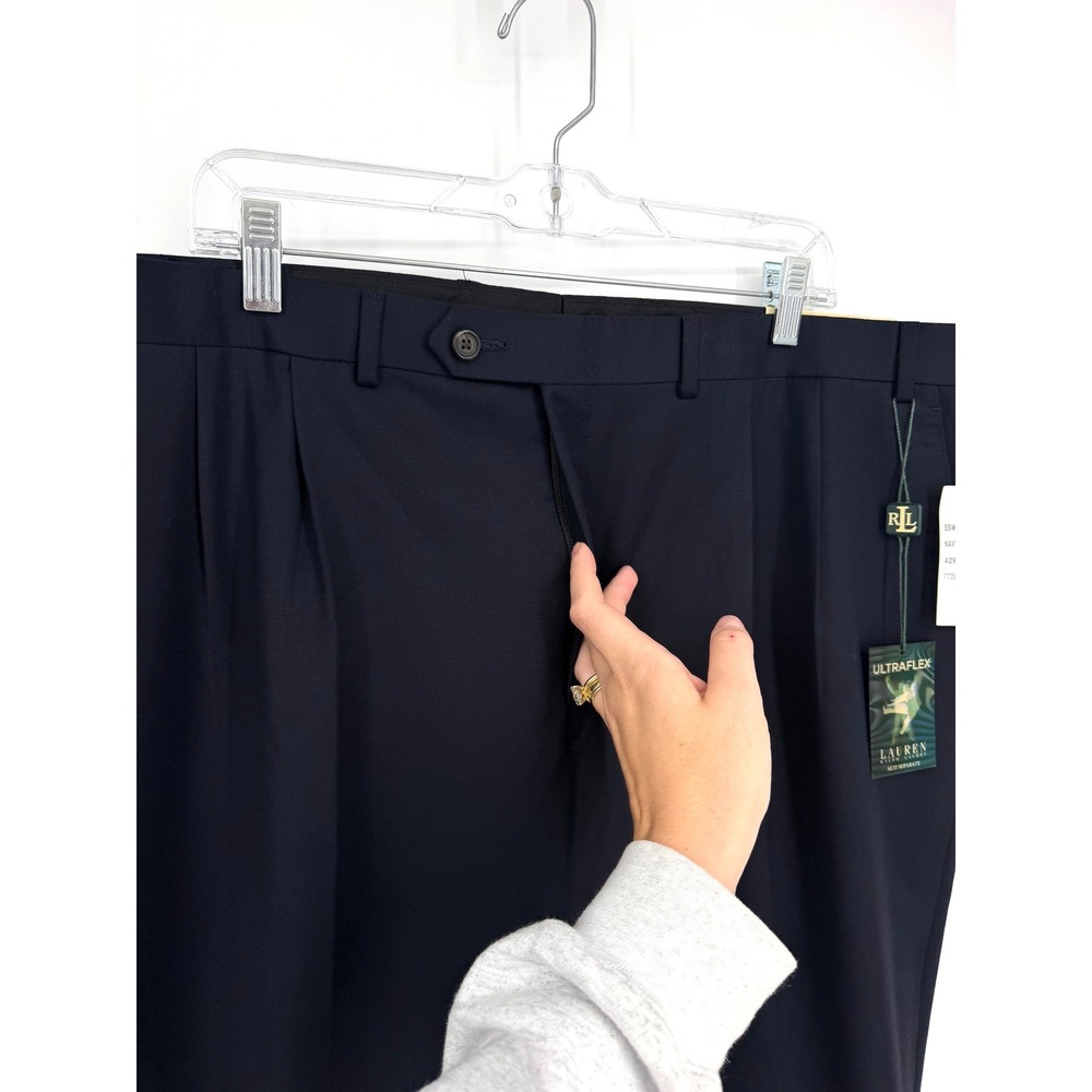 NEW Lauren Ralph Lauren Navy Blue 100% Wool Pleated Ultraflex Dress Pants 42x30 - Picture 8 of 12